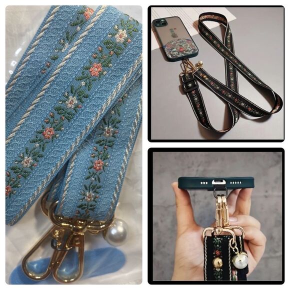 Embroidered Cell Phone Crossbody Lanyard - Picture 2 of 5